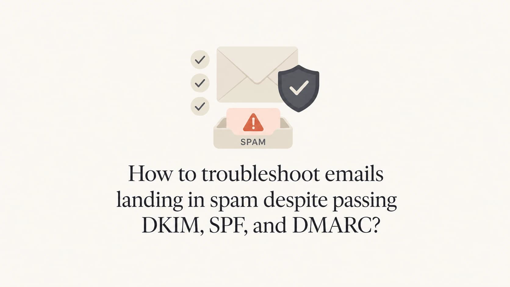 An authenticated email with check marks still being sorted toward a spam tray.