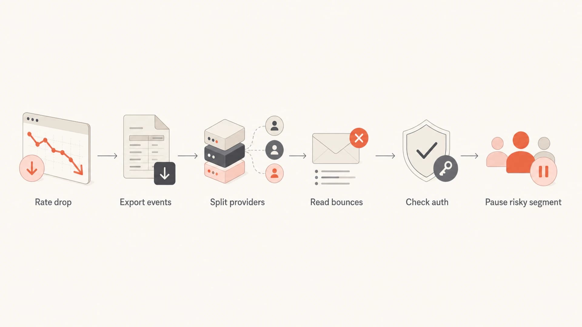 Flowchart for investigating an email delivery rate drop.