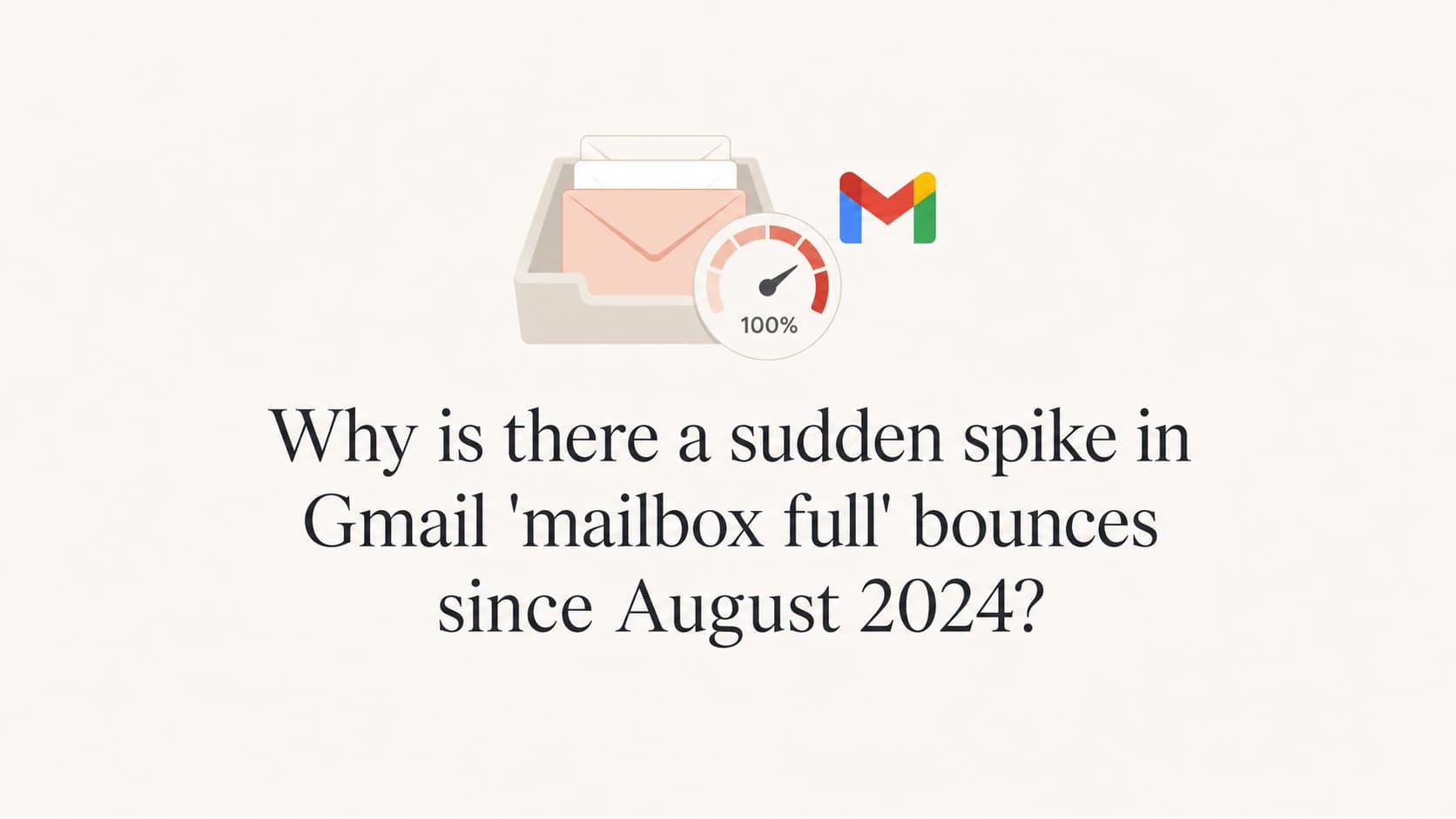 A storage meter above an inbox, showing Gmail mailbox full bounces.