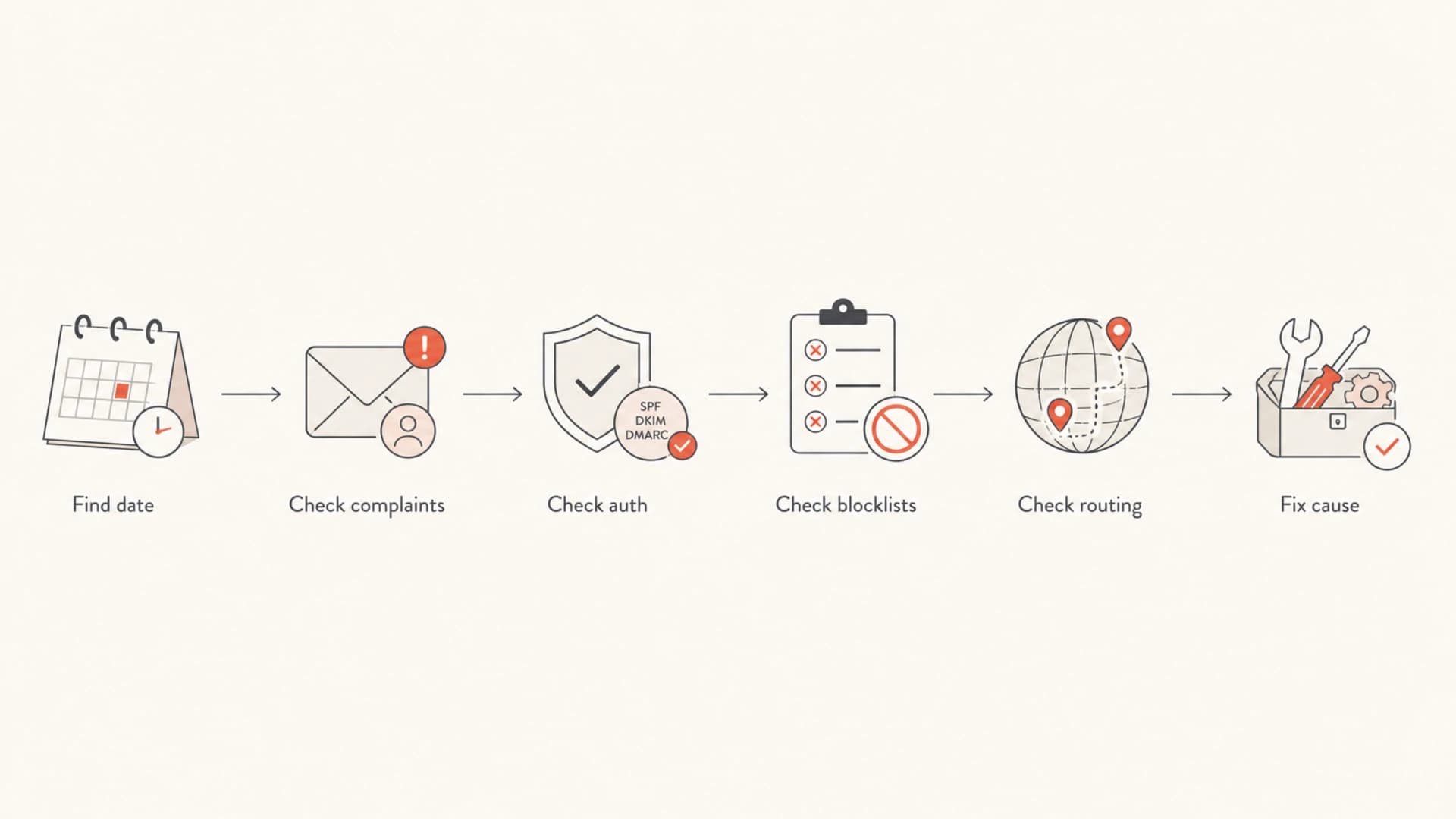 Flowchart for diagnosing sudden email reputation drops.