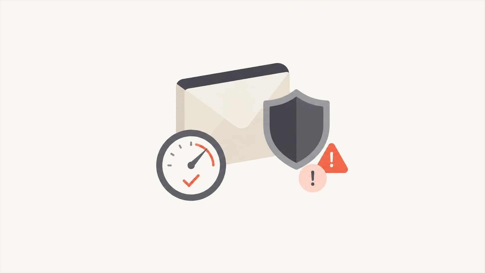 A DMARC gauge beside an email shield and warning markers.