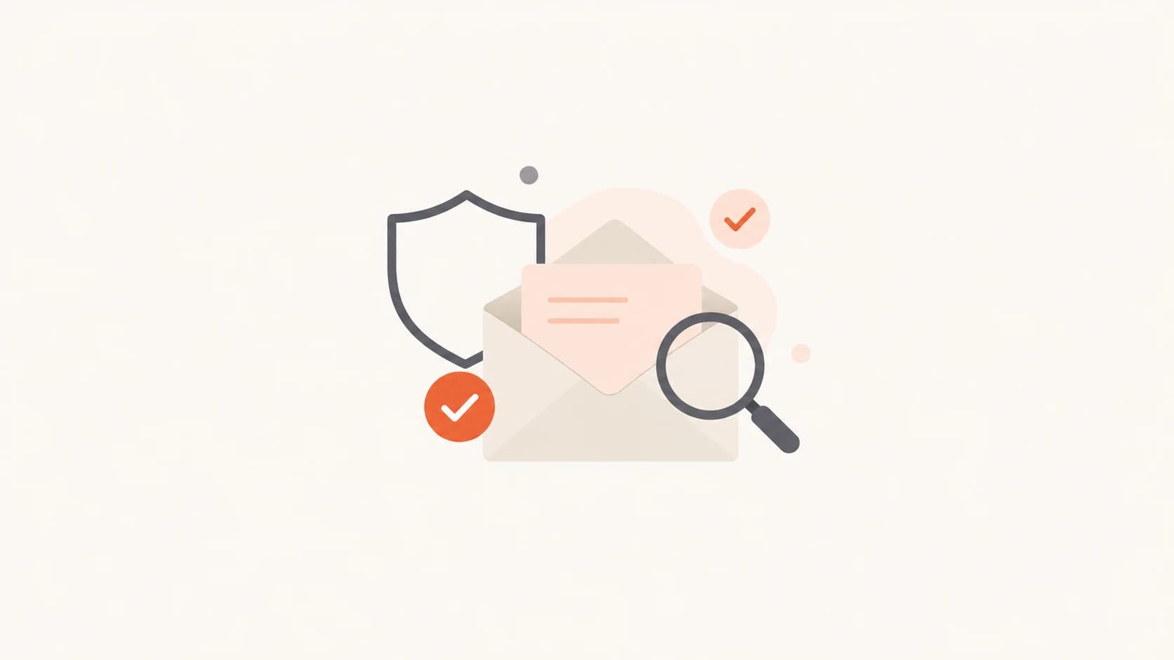 An email safety review concept with an envelope, shield, and checkmark.