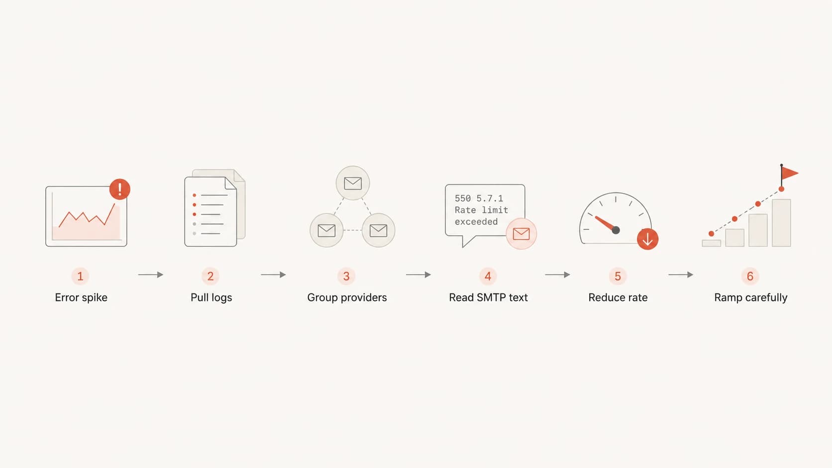 A simple flowchart for investigating a rate limit error.