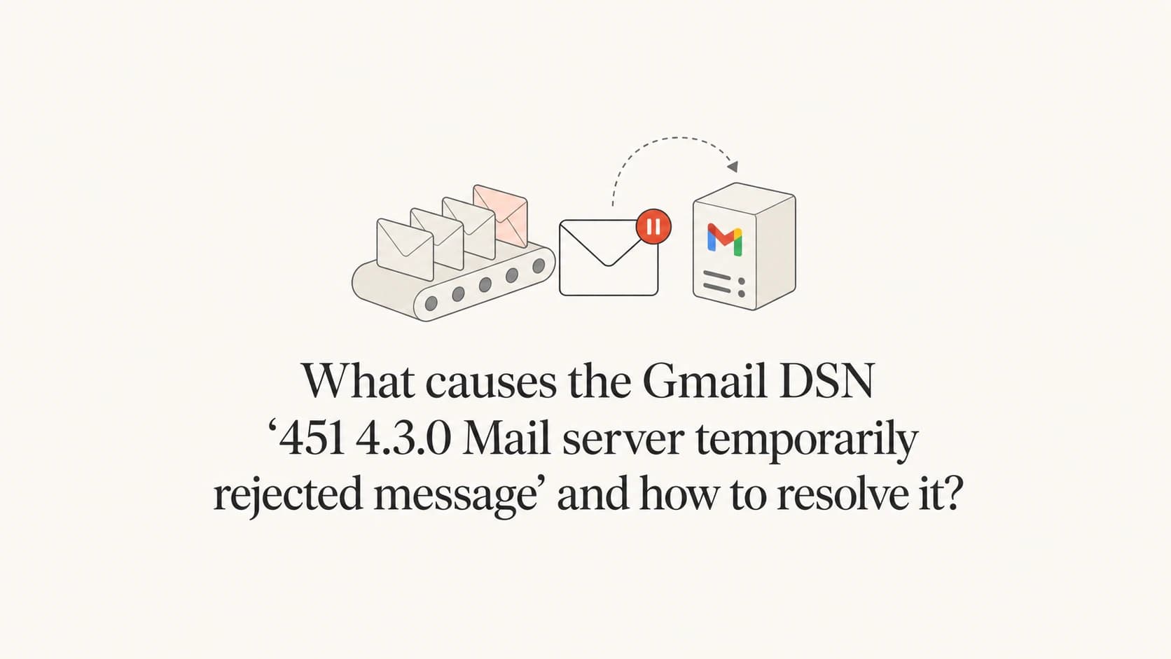 A calm editorial thumbnail about a Gmail 451 4.3.0 temporary rejection.