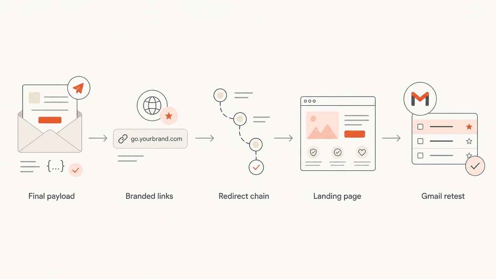 A five-step flowchart for auditing links in a SendGrid transactional email.