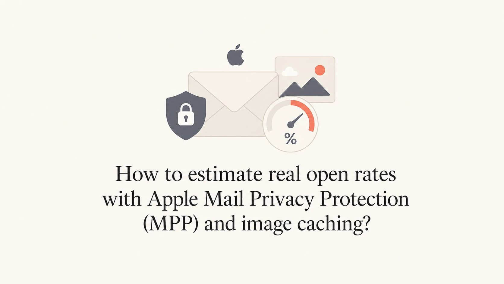 A mail privacy thumbnail showing an envelope, shield, cached image tile, and open-rate gauge.