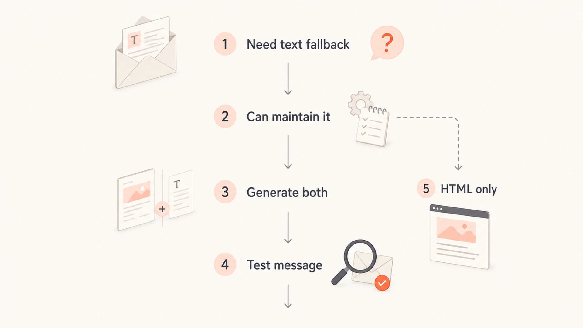 Decision flow for when to send multipart/alternative or HTML-only email.