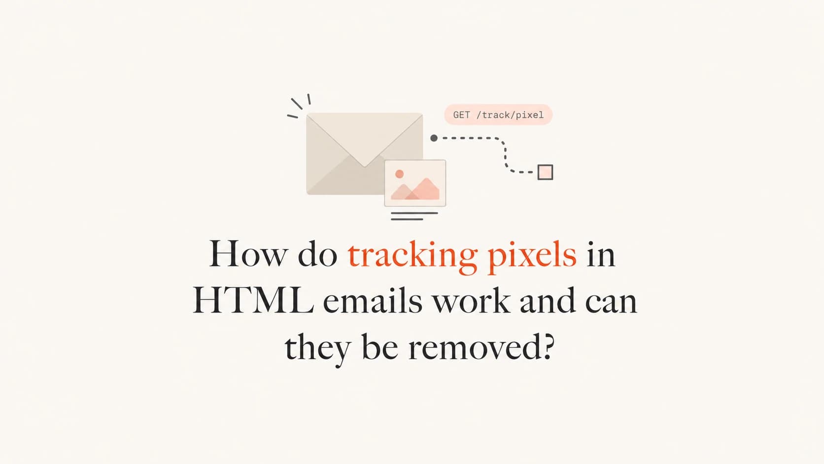 A stylized email with a small image request path explaining tracking pixels.