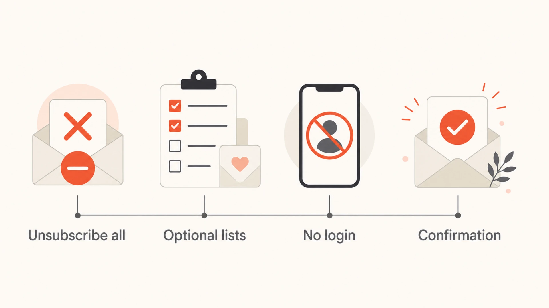 Infographic showing the parts of a compliant unsubscribe preference center.