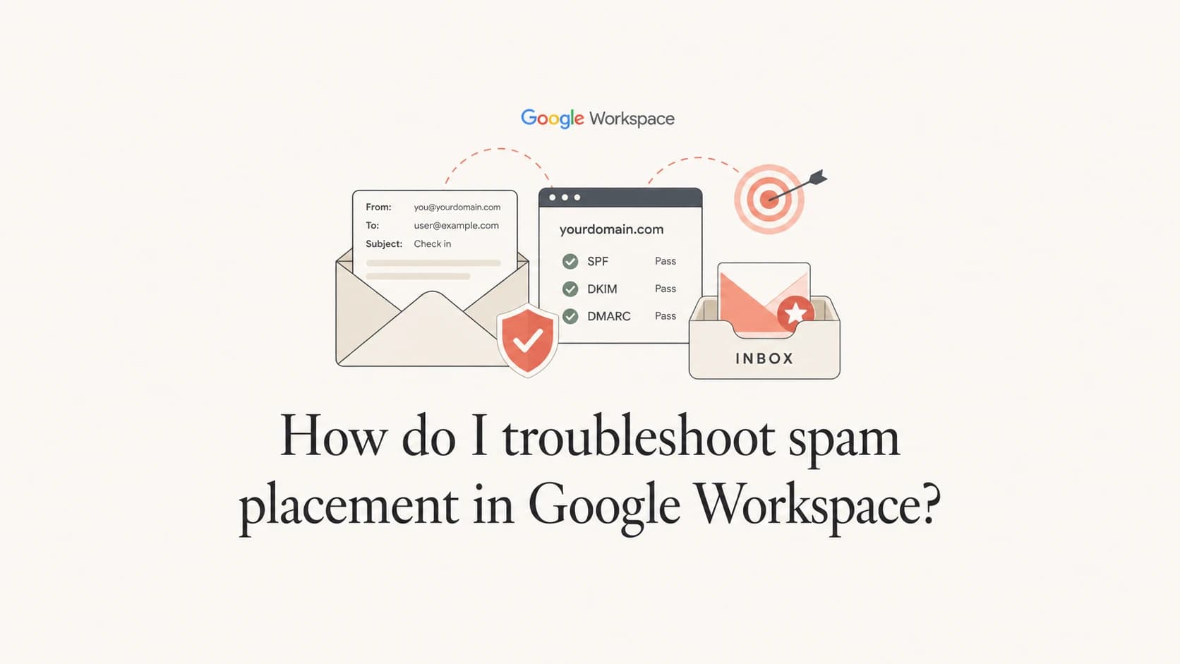 A calm editorial illustration about troubleshooting Google Workspace spam placement.