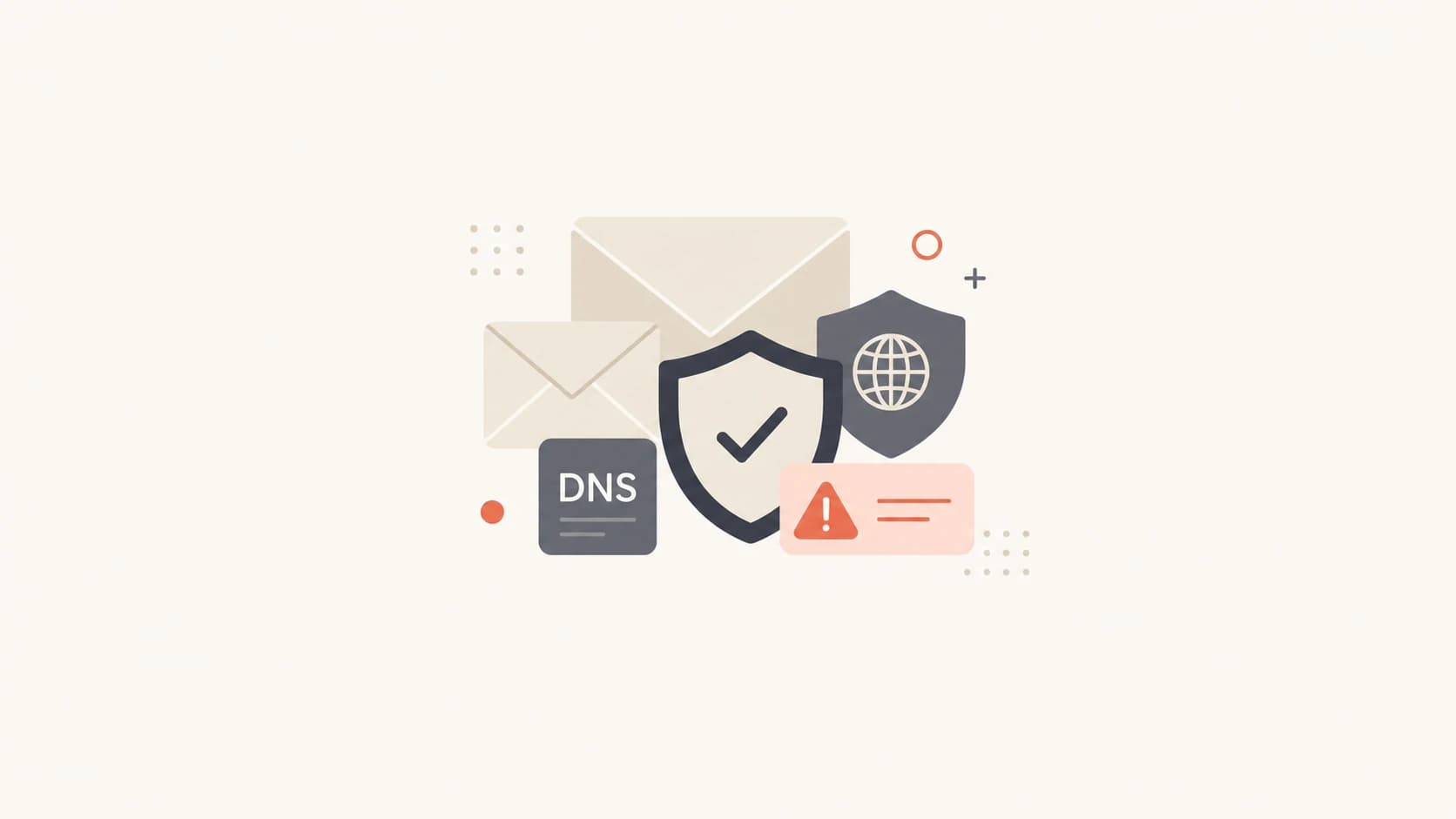 Cold outreach compliance signals shown as envelopes, DNS, and warning markers.