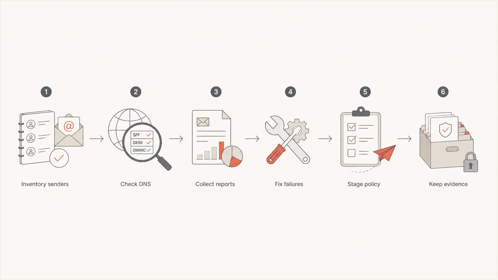 Flowchart showing the SMB1001 email authentication readiness process