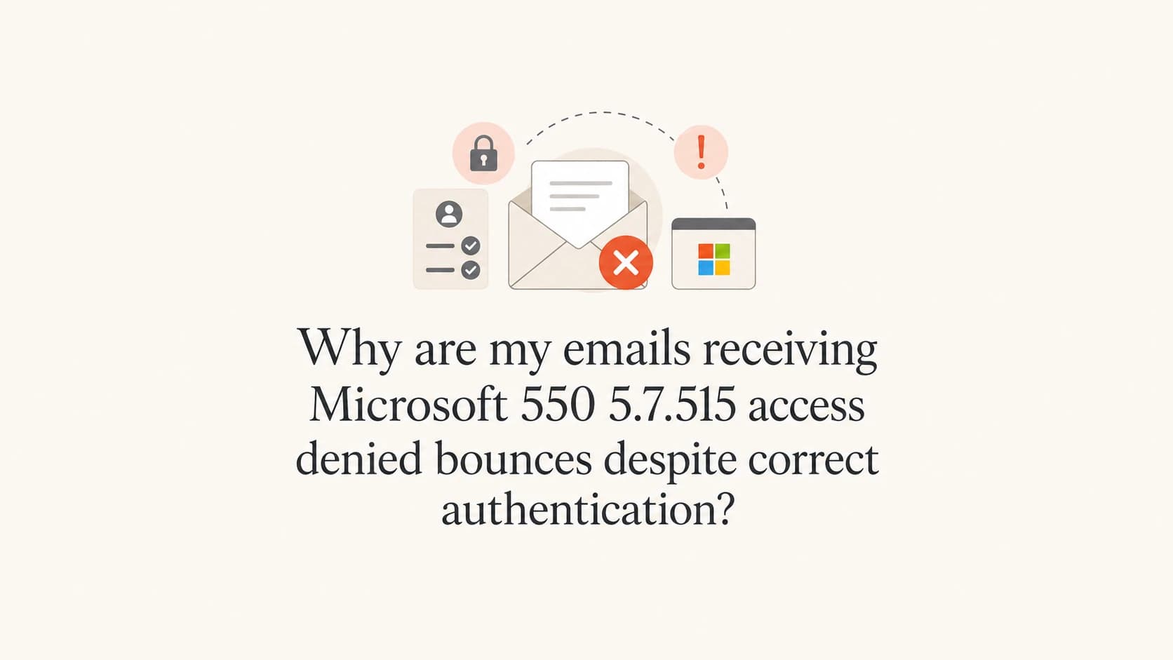 Microsoft authentication bounce explained with a calm email security thumbnail.