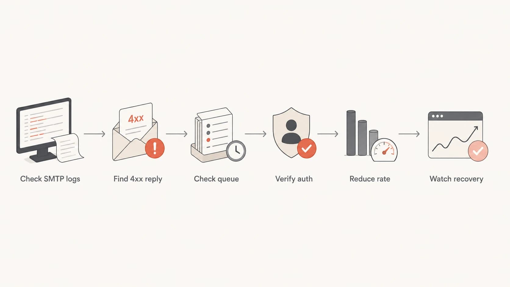 Flowchart for troubleshooting Gmail TempFail errors.