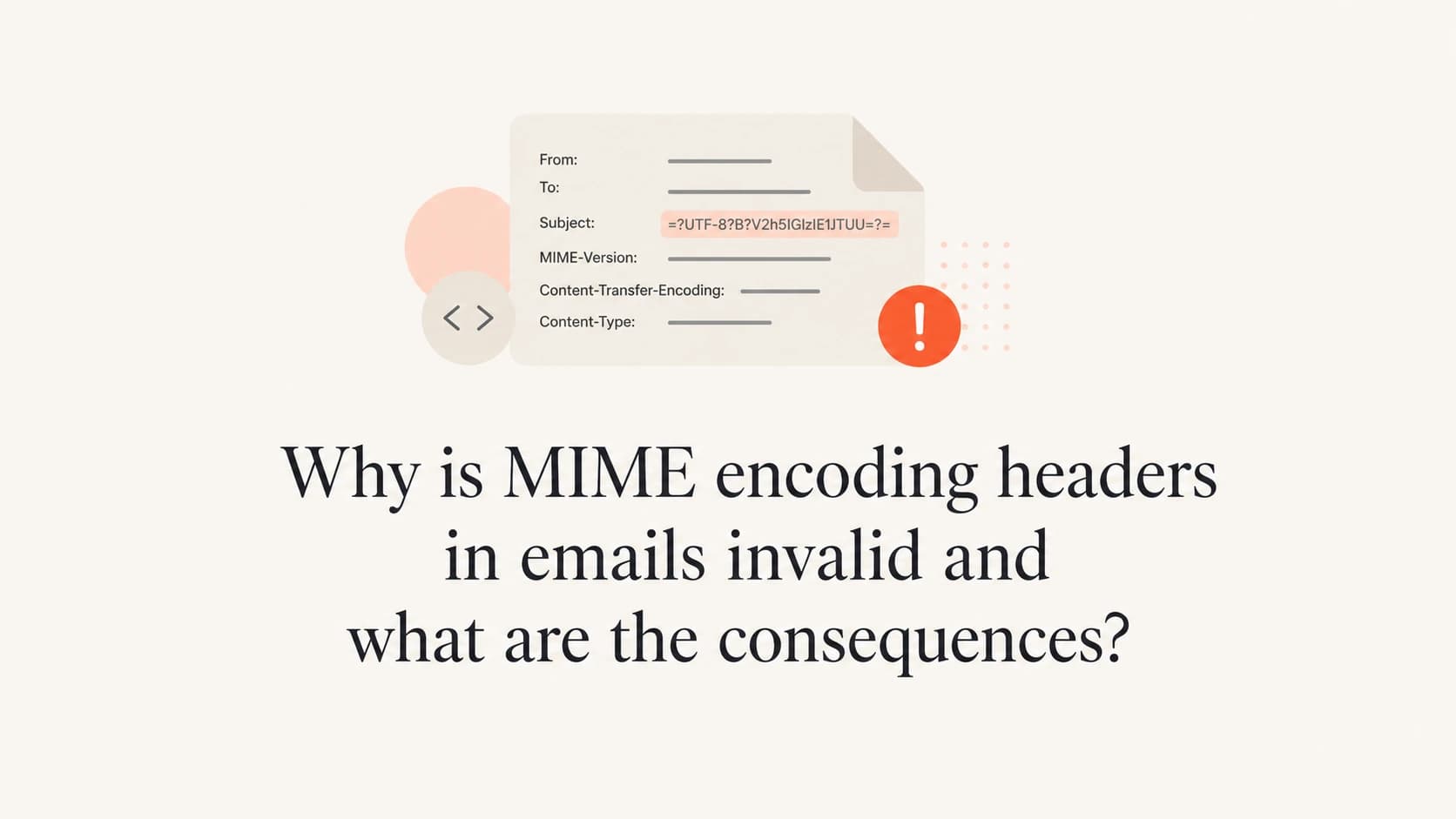 A calm editorial thumbnail showing an email header strip with an encoding warning.