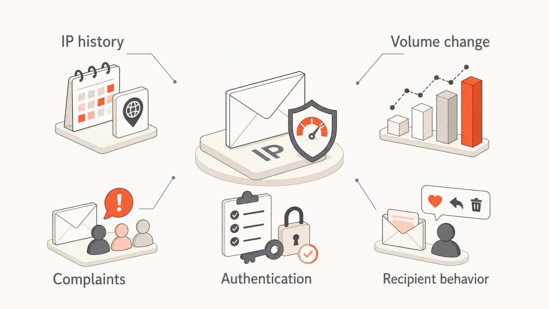 Five signals that affect Microsoft IP reputation rate limiting.