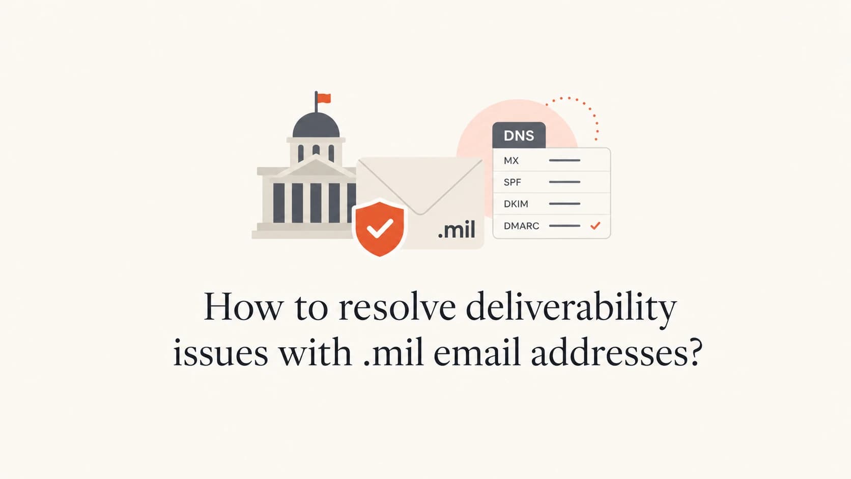 A calm editorial thumbnail about troubleshooting .mil email deliverability.