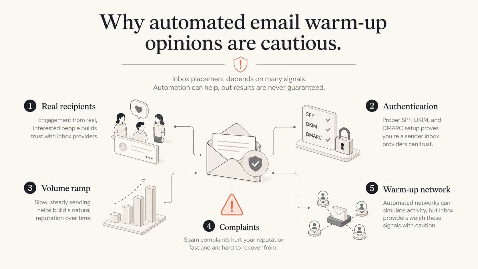 Infographic showing real recipient signals versus automated warm-up signals.