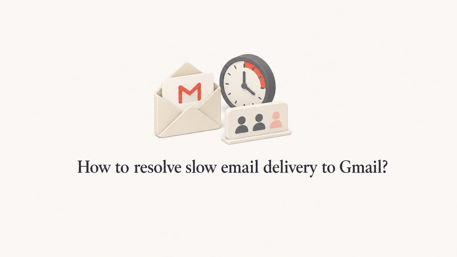 A calm editorial thumbnail showing a delayed Gmail delivery concept with a clock and email envelope.