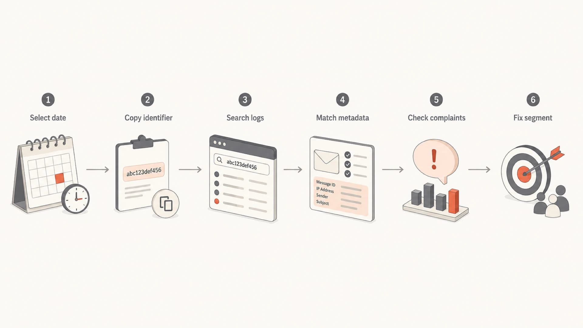 Flowchart for tracing a flagged Gmail identifier back to a send segment.