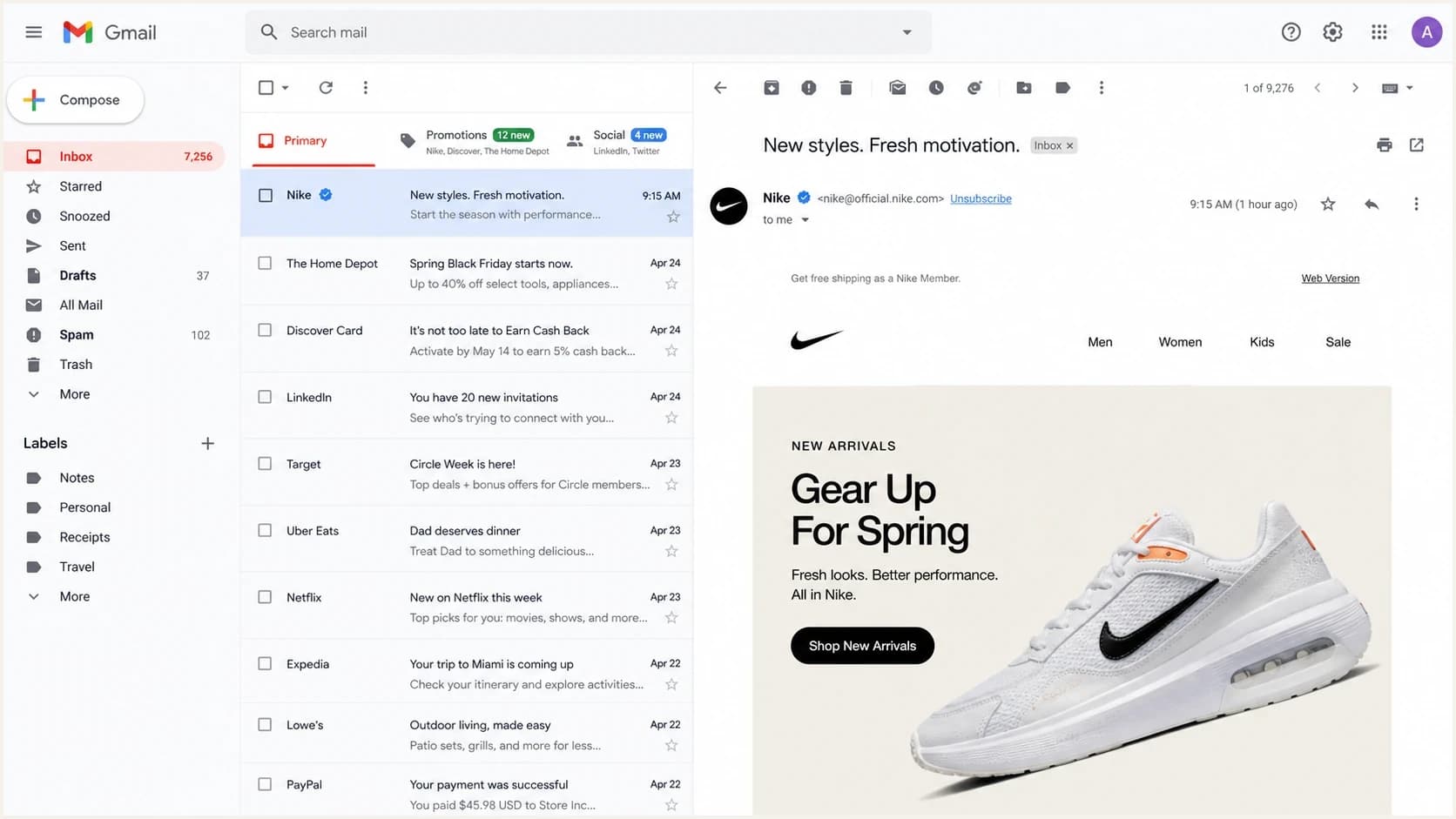 Gmail inbox view showing where a BIMI logo can appear.