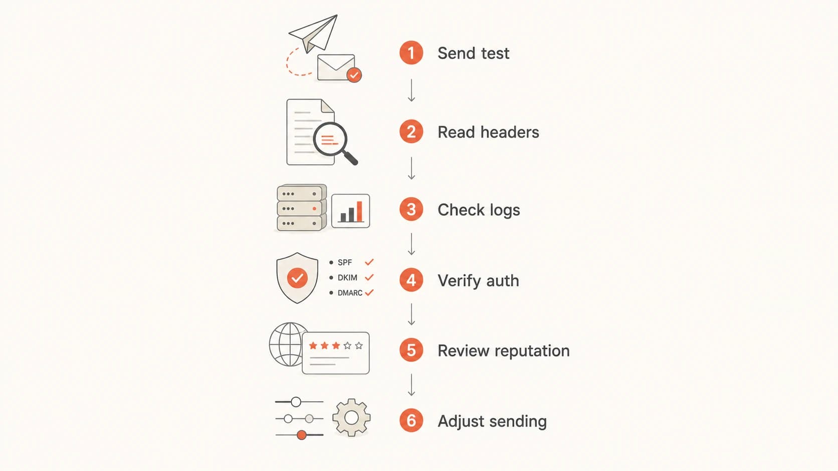 Flowchart for diagnosing Gmail delivery delays and spam placement.