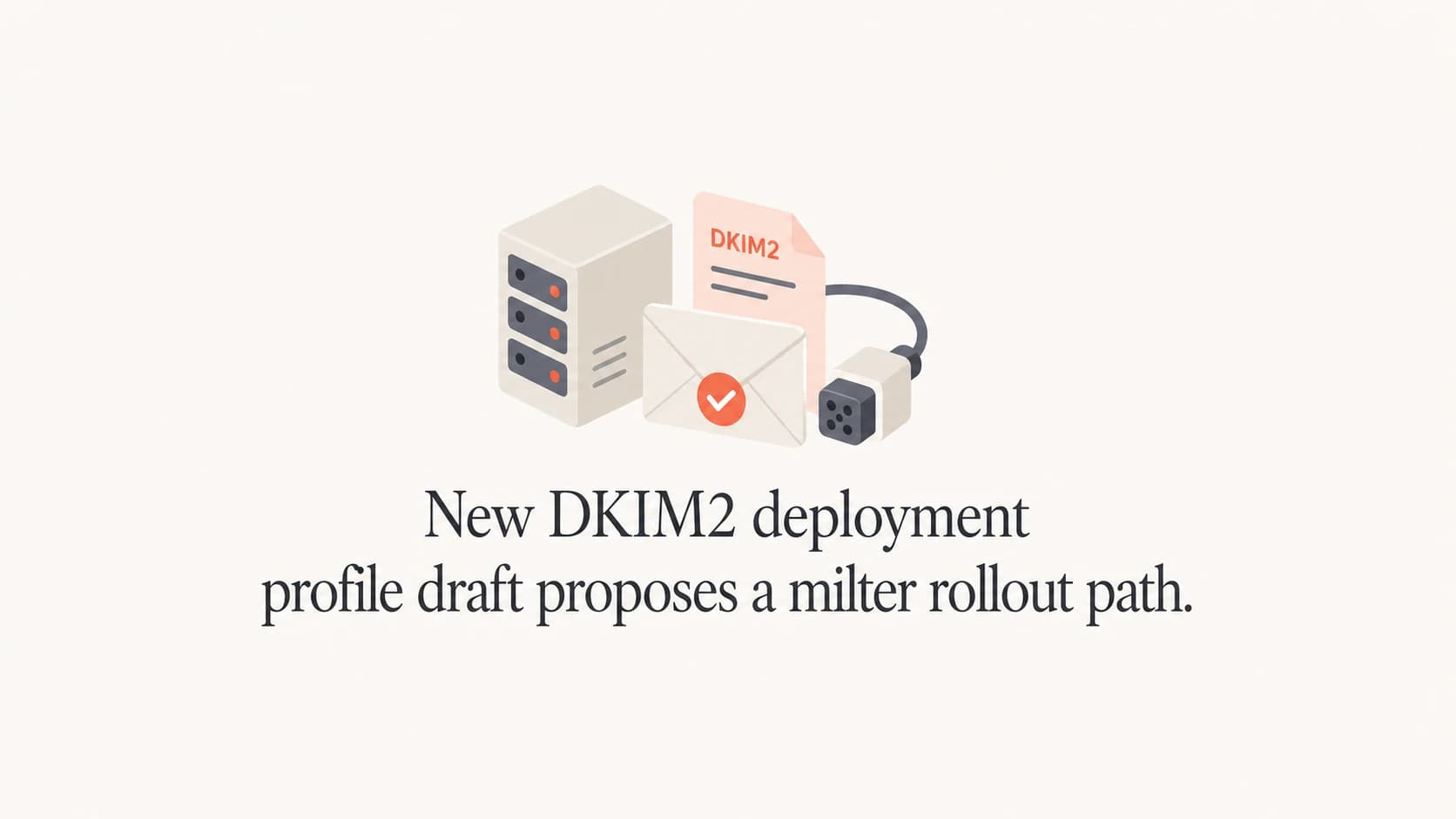 DKIM2 deployment profile draft thumbnail with signed email and milter connector icons.