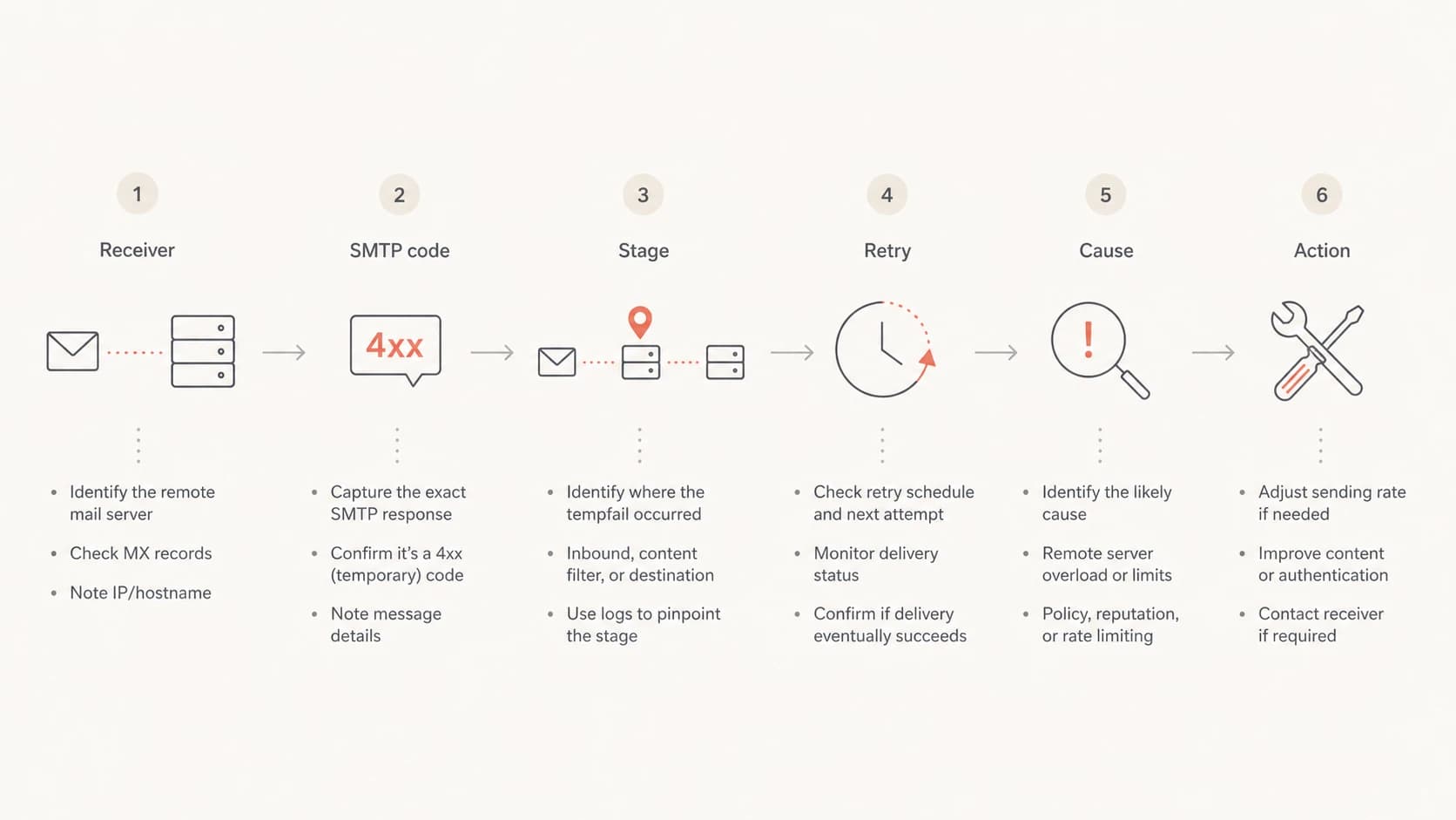Flowchart for diagnosing suspected spam tempfails.