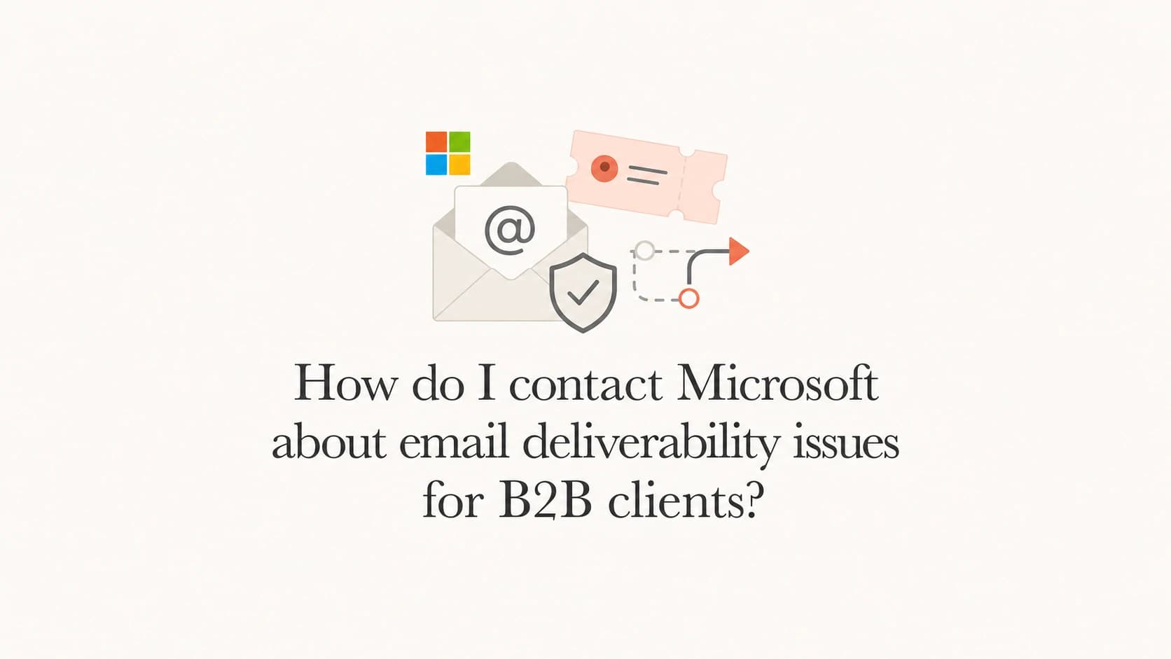 A support ticket, shield, and envelope for Microsoft B2B deliverability escalation.
