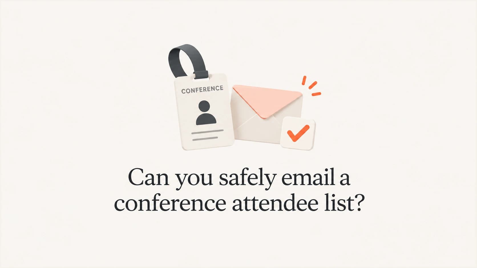 A conference badge, envelope, and consent checkbox above the article title.