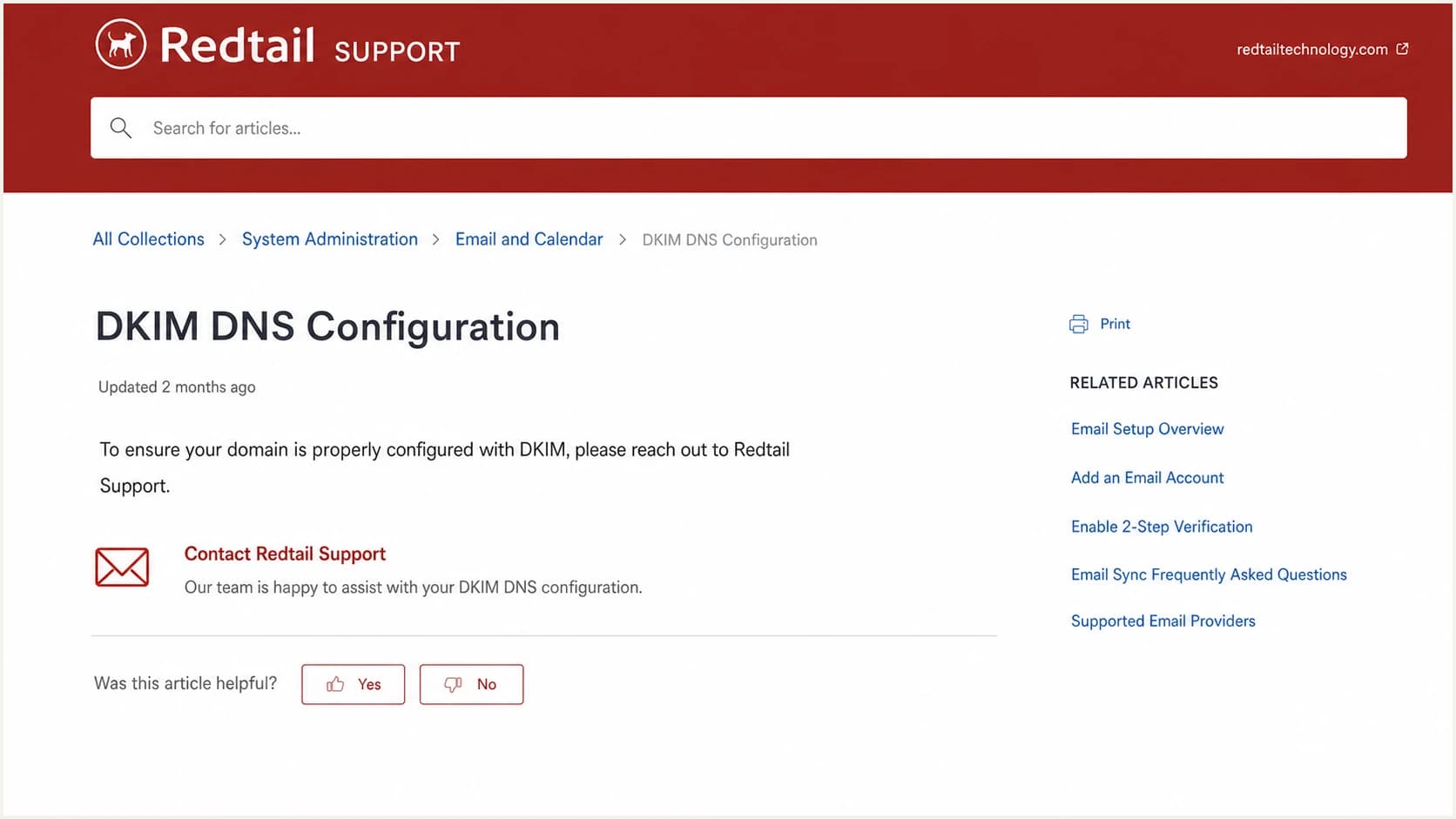 Redtail DKIM DNS Configuration support article