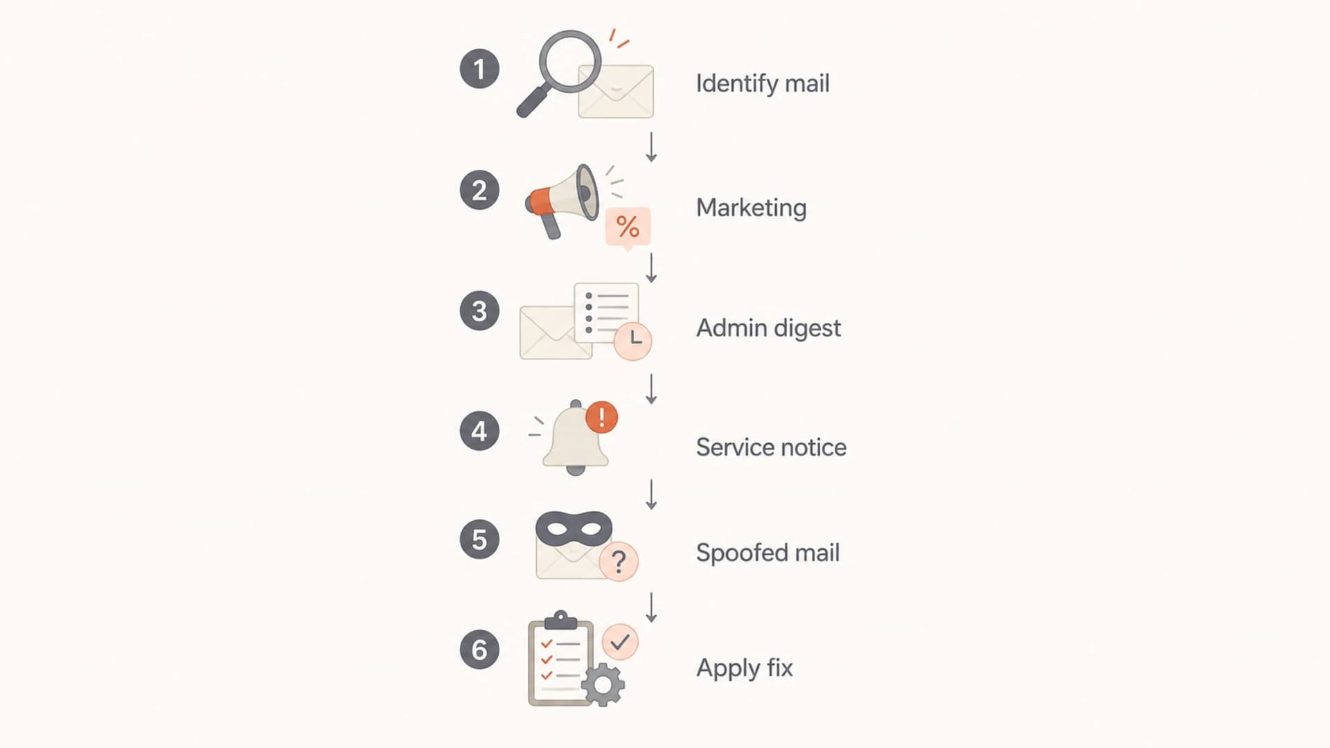 Decision flow for classifying Microsoft emails and applying the right fix.