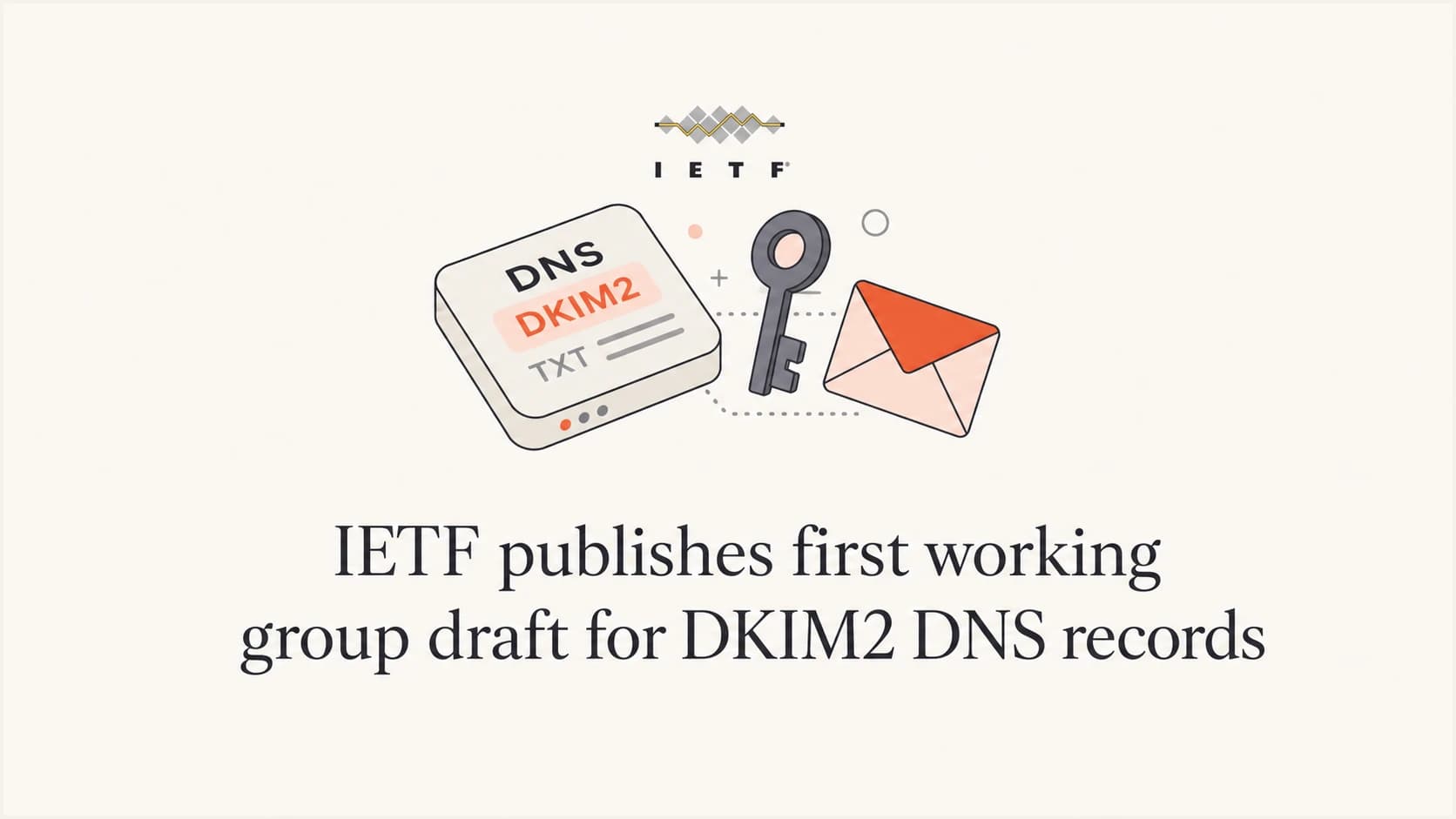 IETF DKIM2 DNS draft shown with a public key and DNS record