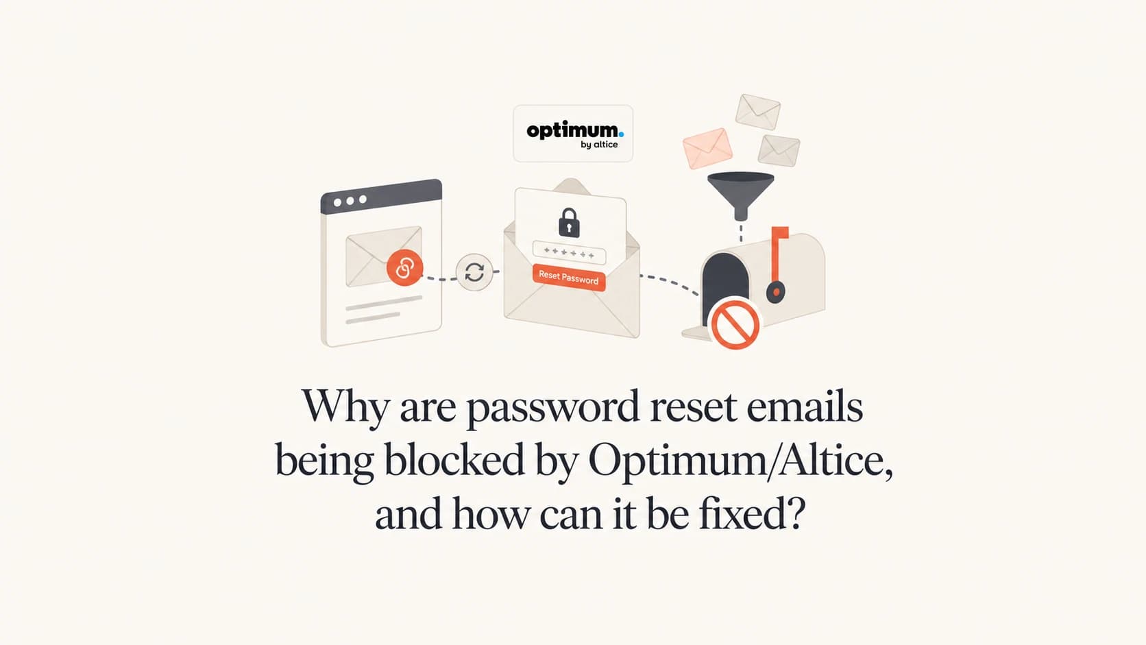 Password reset email routing through Optimum and Altice mailbox filtering.