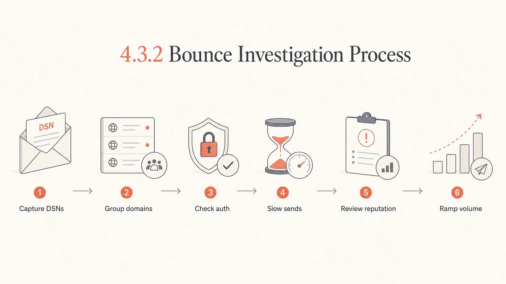 Flowchart for investigating and fixing 4.3.2 email bounces.
