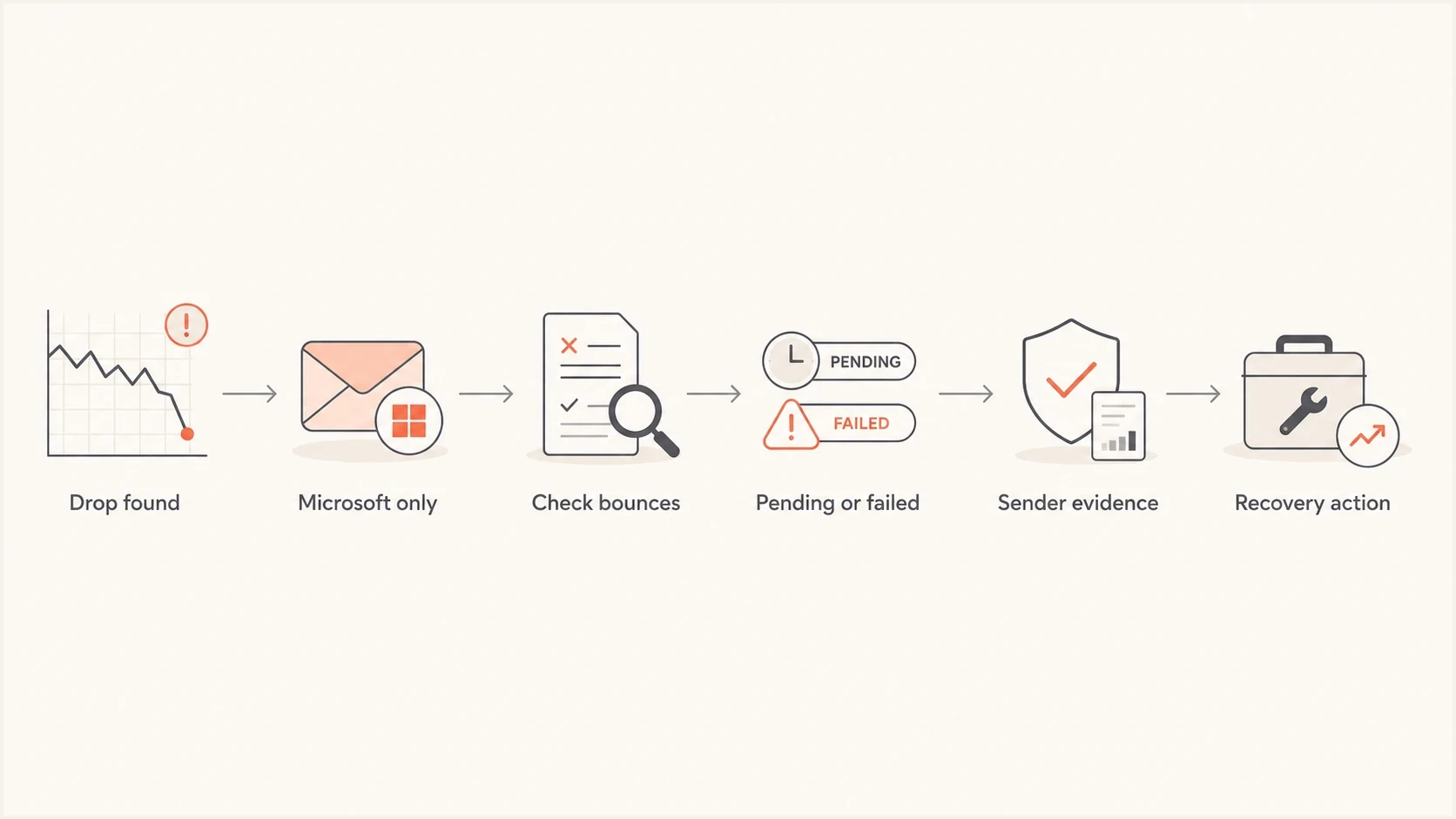 A simple flowchart for diagnosing a sudden Hotmail delivery drop.