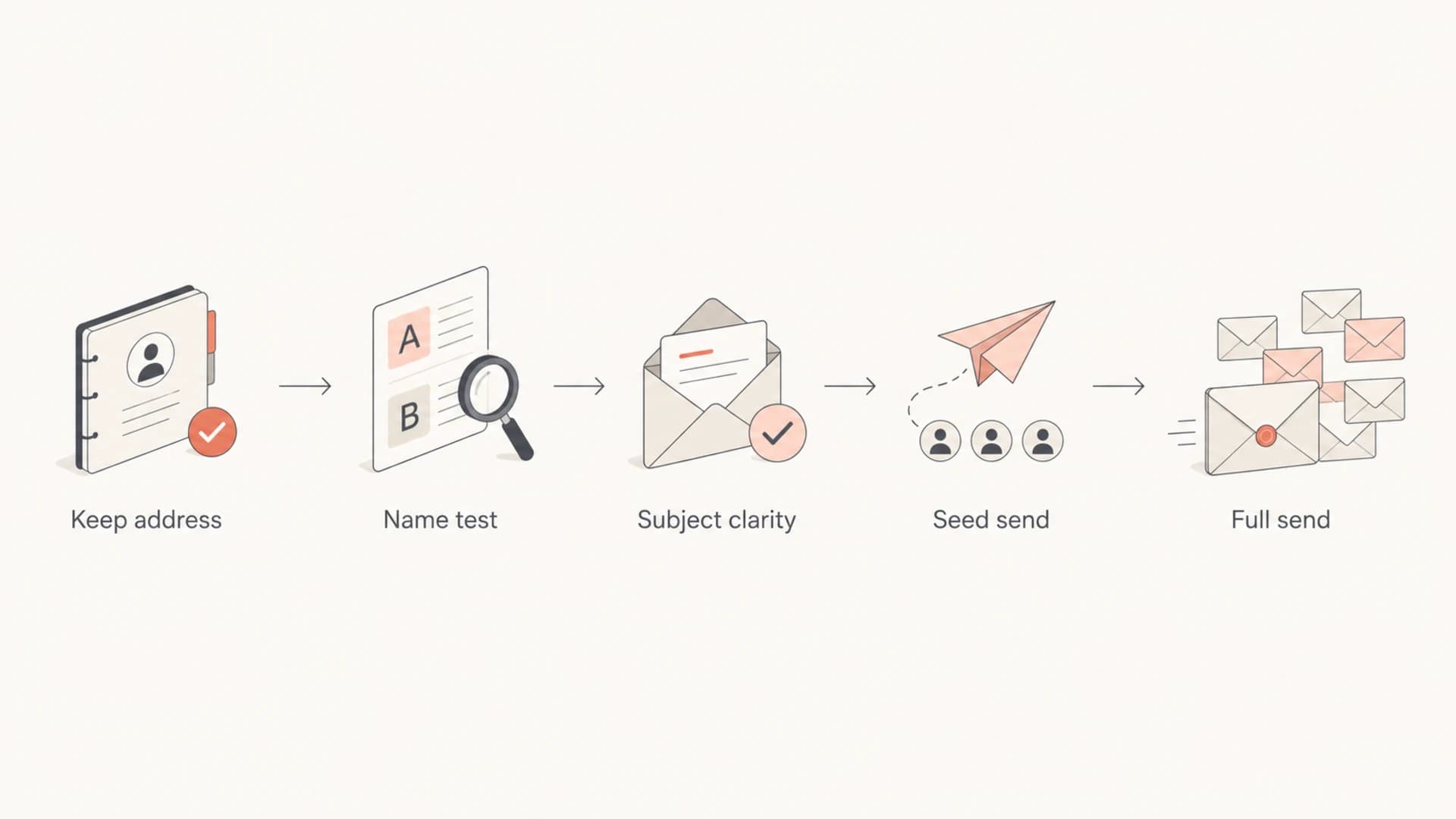 A five-step flowchart for rolling out a new friendly from name.