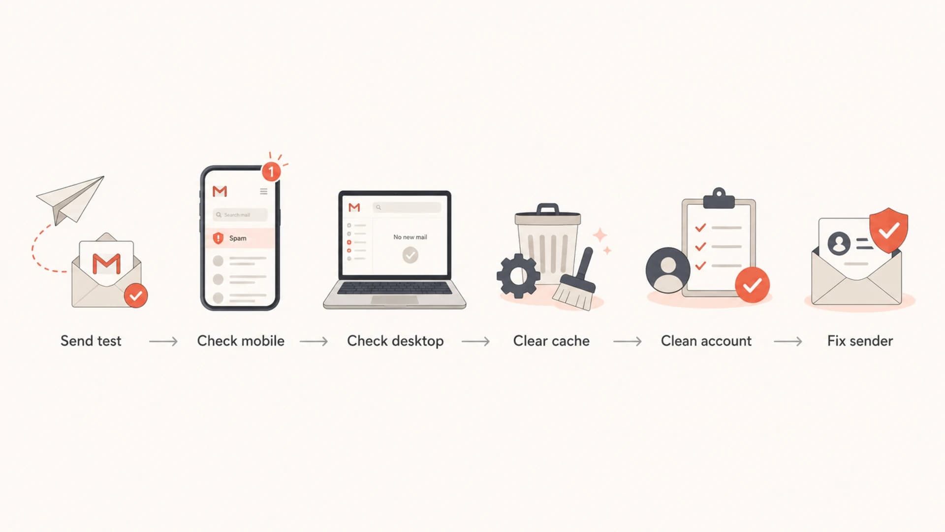 Flowchart for separating Gmail display issues from sender deliverability issues.