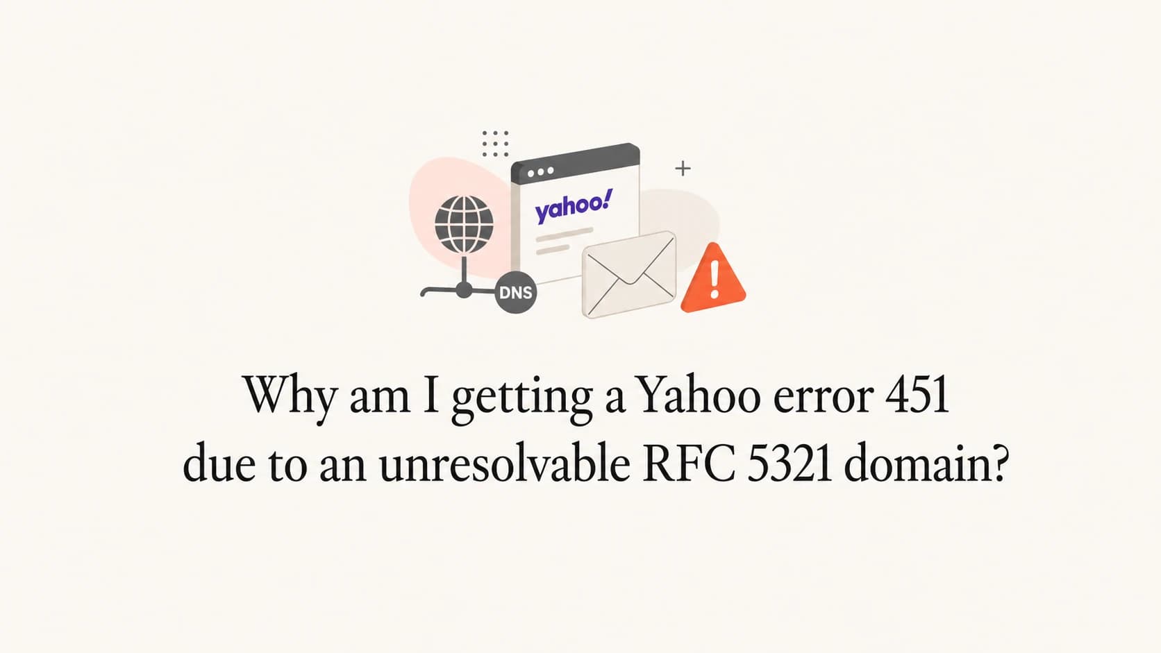 A calm editorial thumbnail about a Yahoo 451 RFC 5321 domain DNS error.