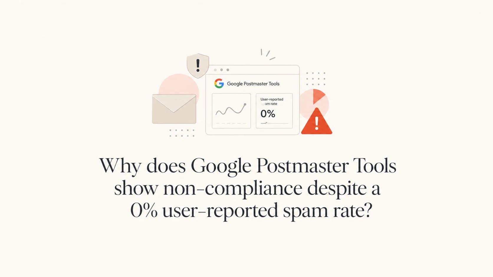Google Postmaster Tools compliance status beside a 0% spam-rate card.