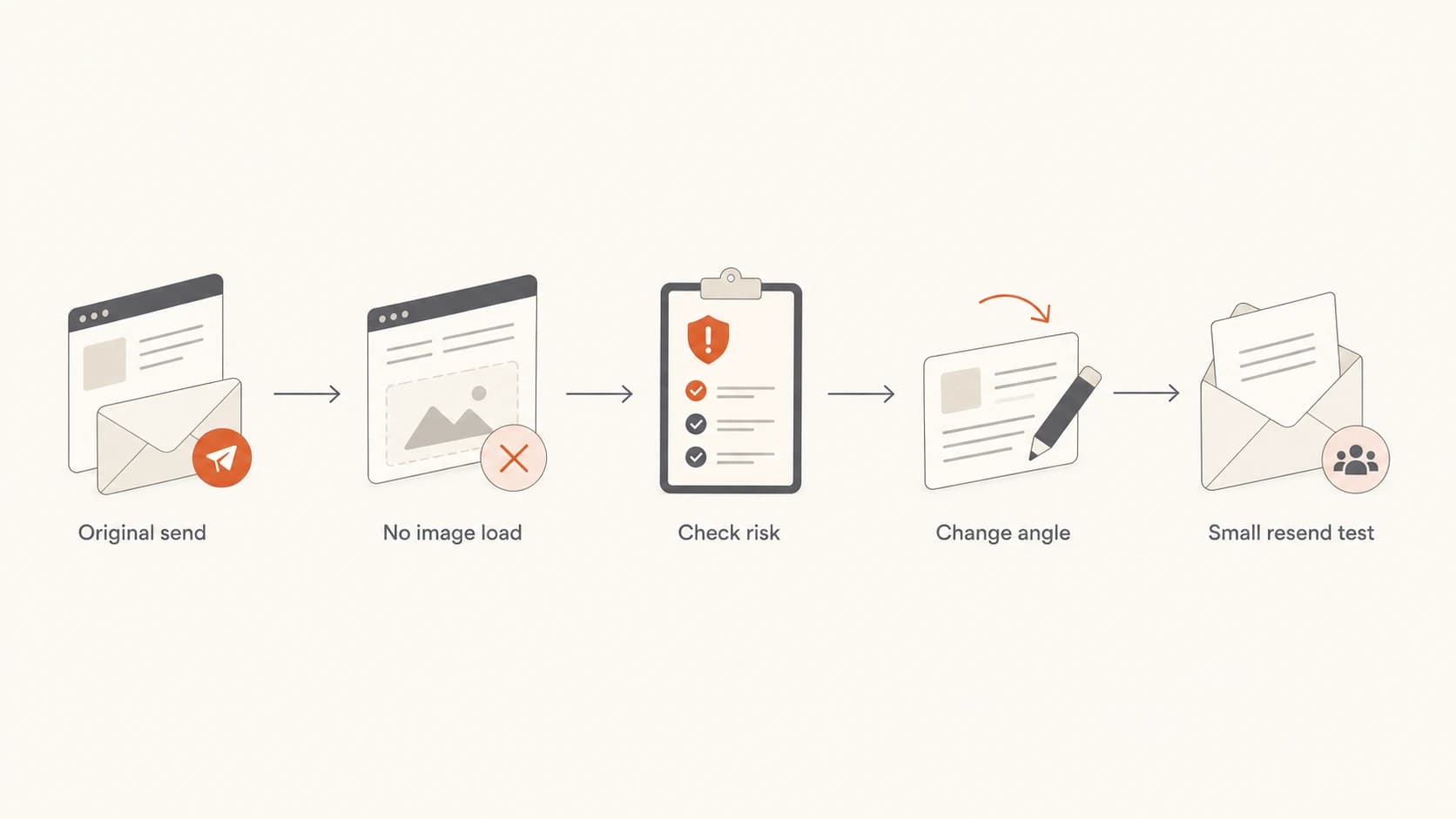 A resend decision path from original send to small resend test.