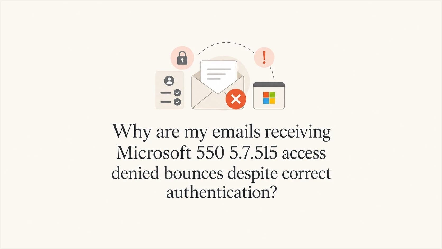 Microsoft authentication bounce explained with a calm email security thumbnail.