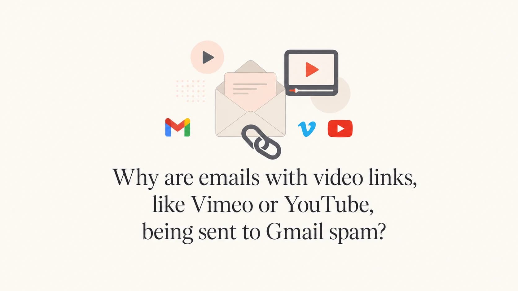 Email thumbnail showing video links and Gmail spam filtering.