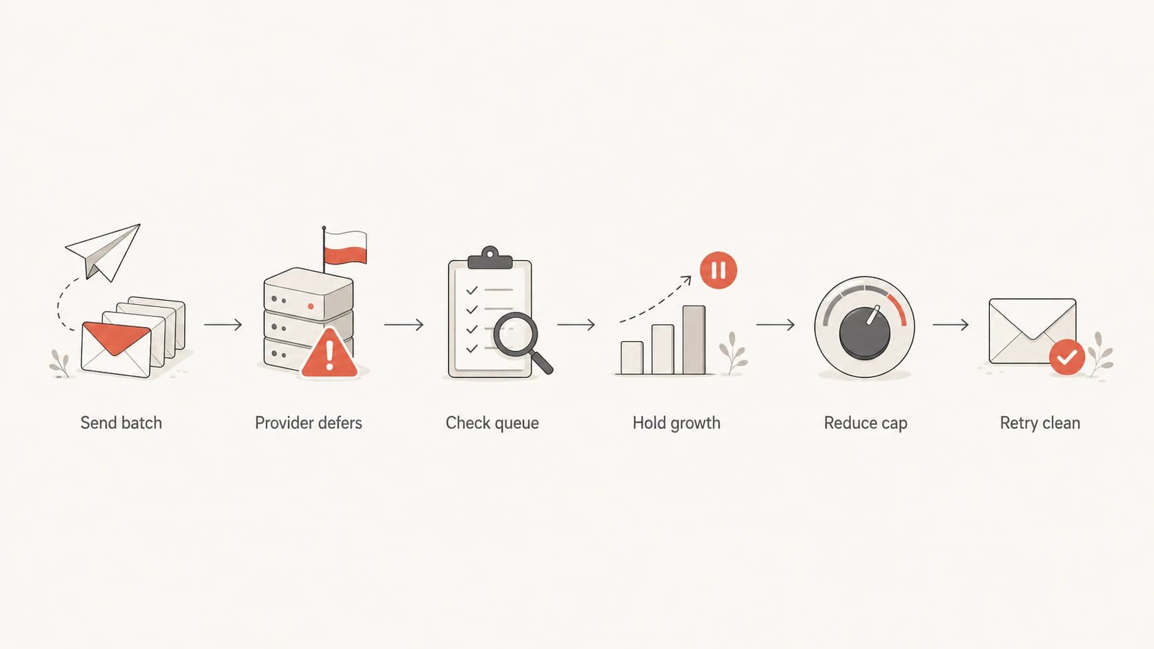 Flowchart showing how to react when Polish providers defer email.