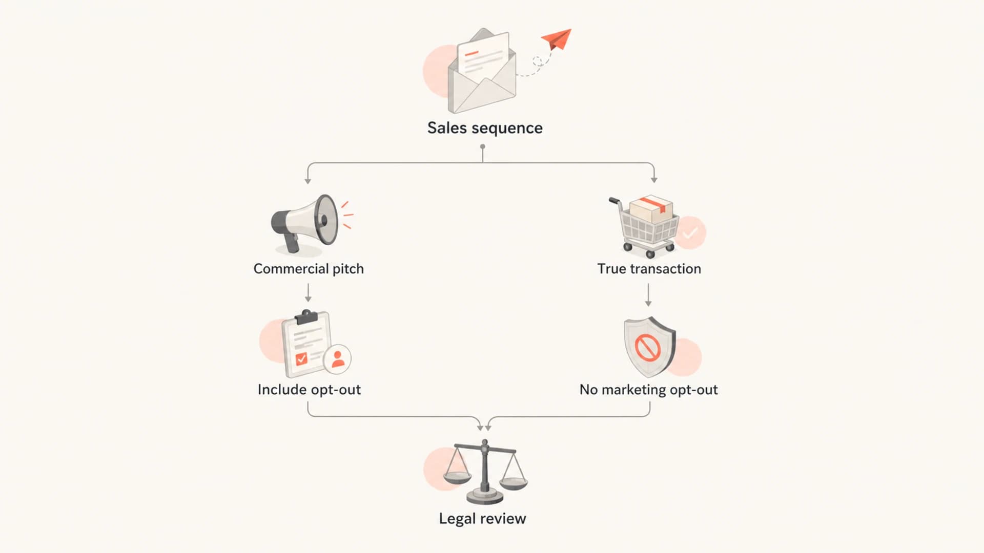 Flowchart for deciding whether a sales email needs an unsubscribe link.
