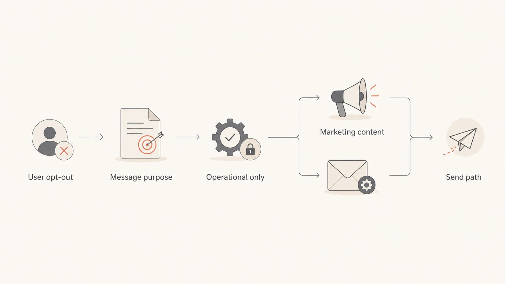 Decision path for sending operational email after a marketing opt-out.