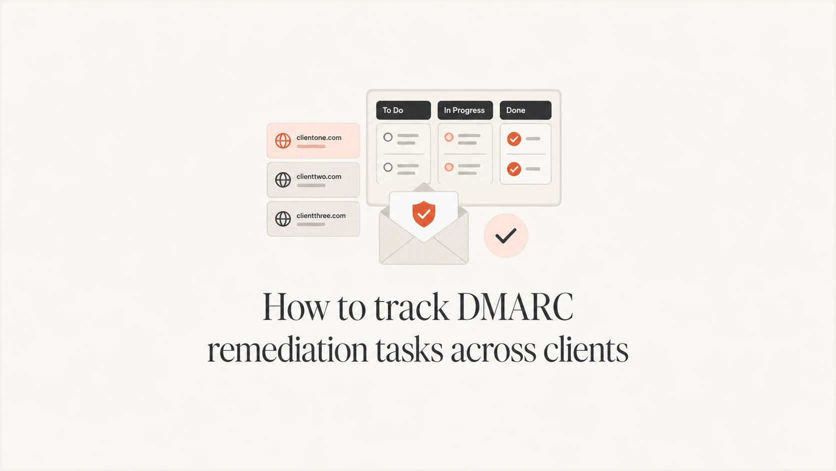 DMARC remediation task board organised across client domains