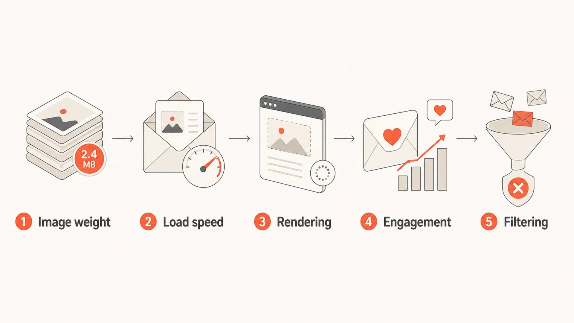 Infographic showing image weight leading to load speed, rendering, engagement, and filtering effects.