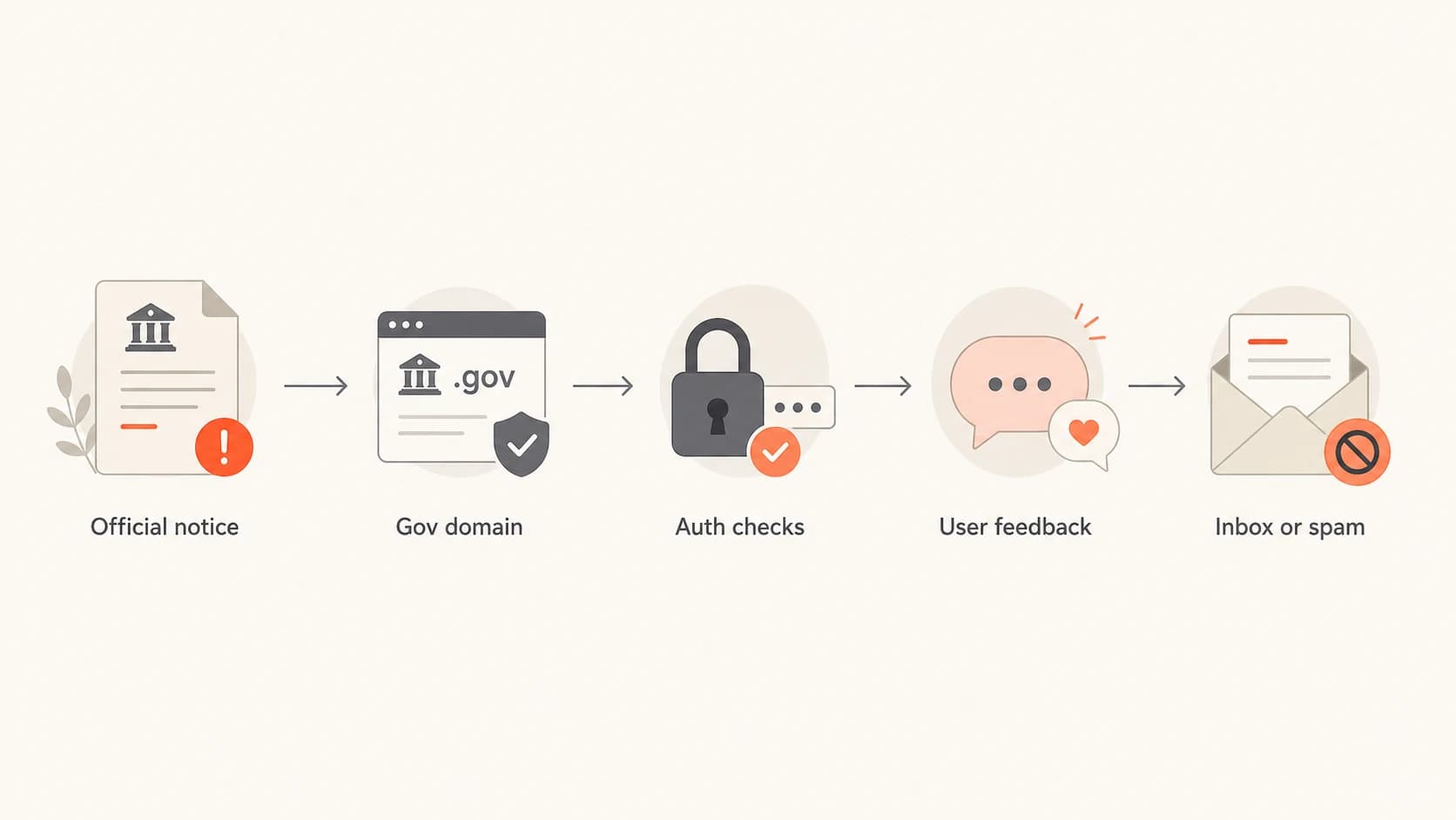 A flowchart showing that .gov mail still passes through authentication and user feedback checks.