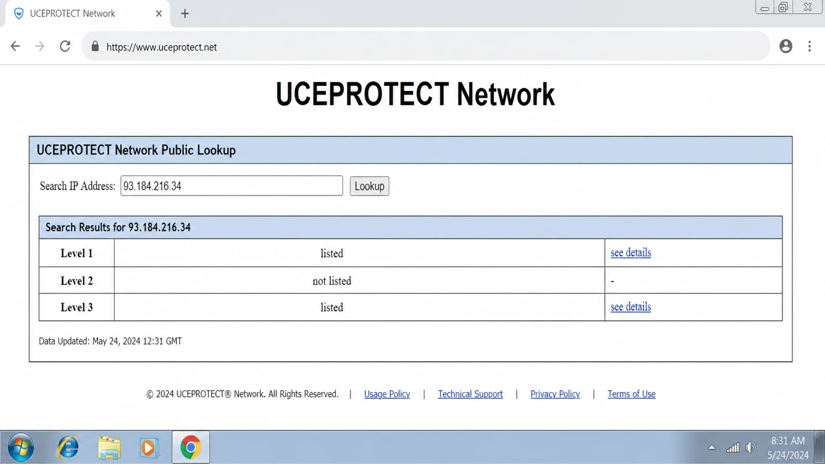 Screenshot-style view of the UCEPROTECT public lookup page.